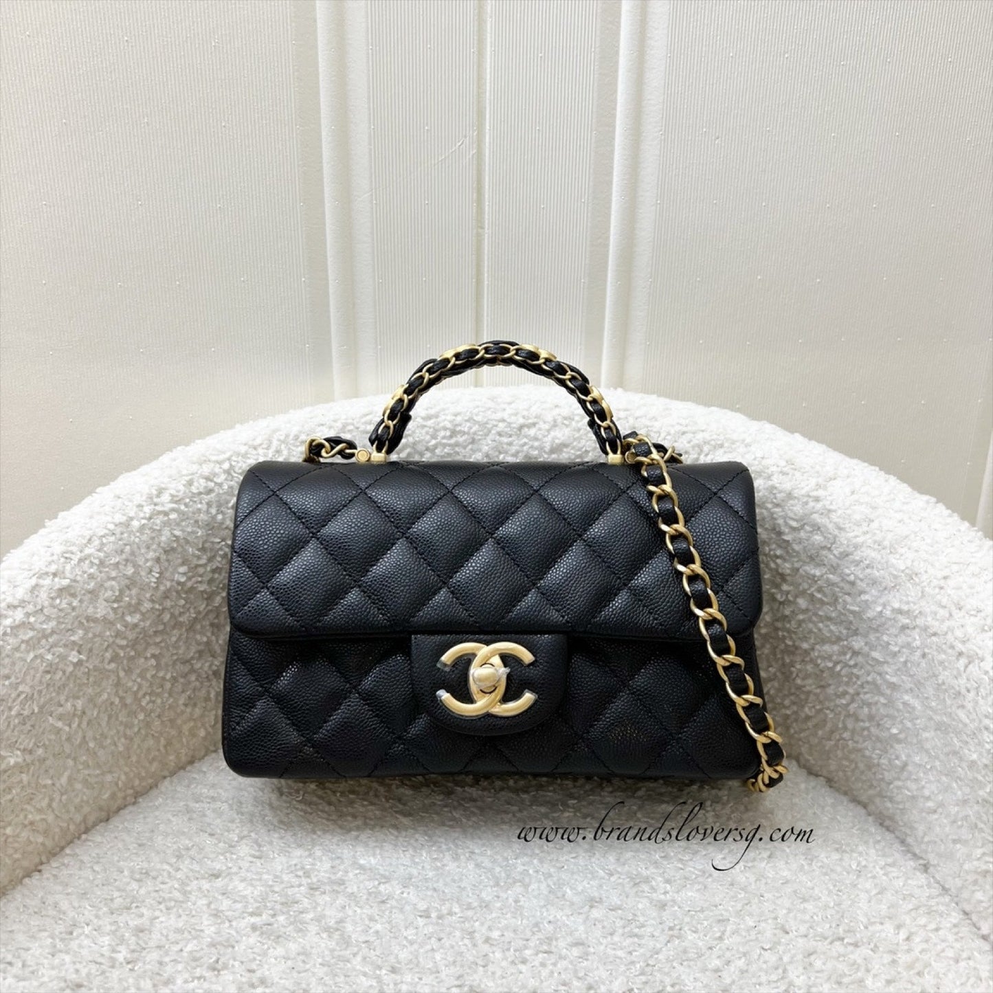 Chanel [Brand New] Top Handle Mini Rectangular Flap in Black Caviar and AGHW (Model: ) Bag