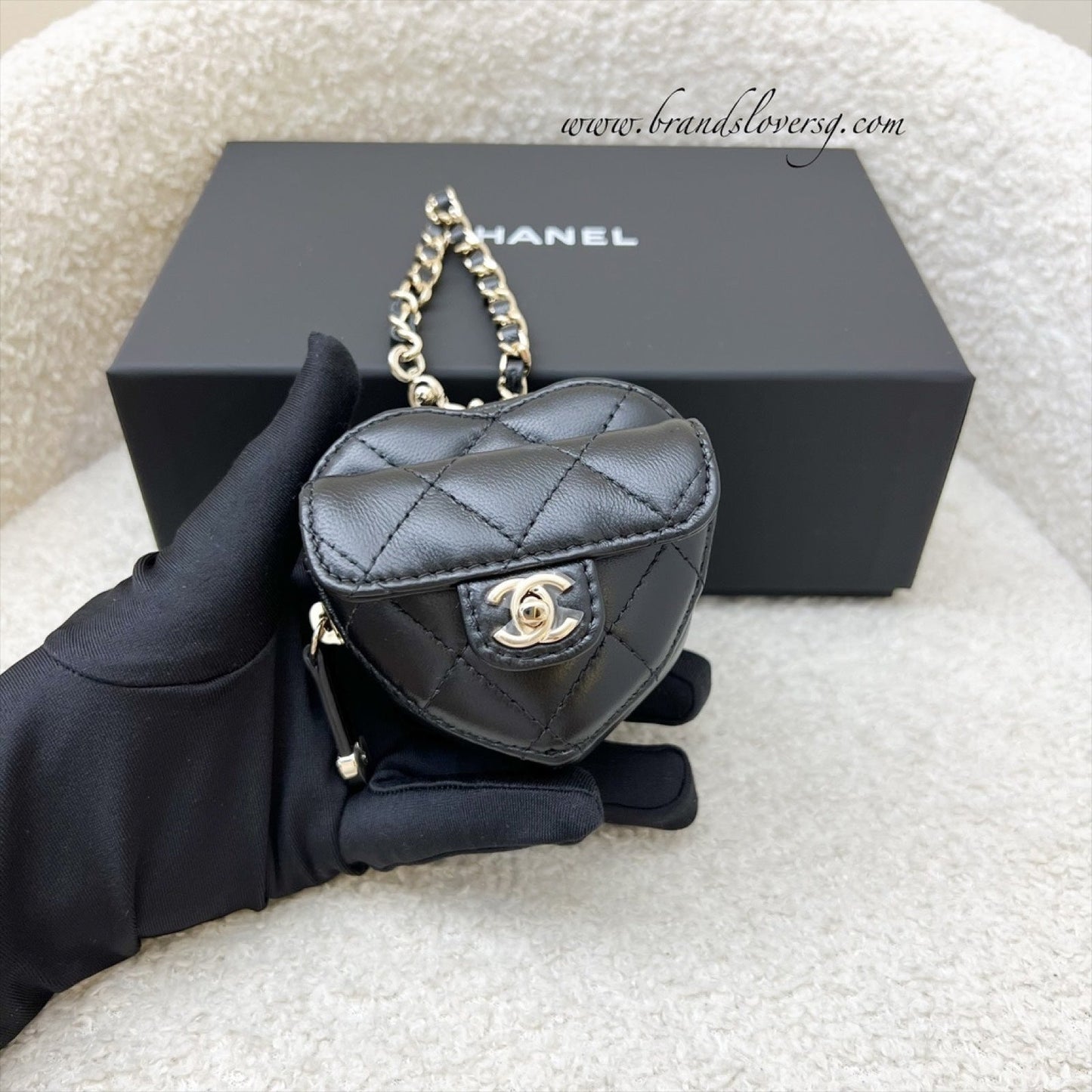 Chanel [Below Retail Deal!] Mini Heart Charm in Black Lambskin and GHW (Model: )