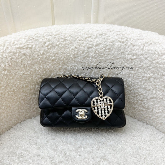 Chanel Classic Mini Bag with Hook Bag Charm with Pearls and Crystals in Black Lambskin and LGHW (Model: )