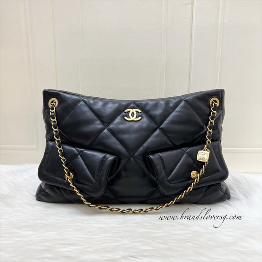 Chanel [Brand New - Oct 2025] Shoulder Shopping Bag in Black Lambskin and AGHW