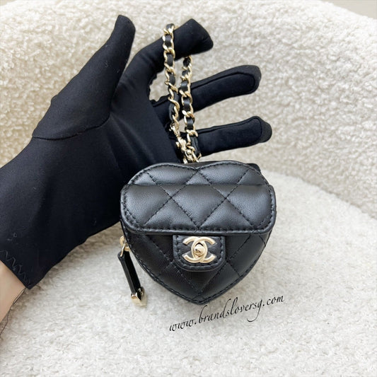 Chanel Mini Heart Charm in Black Lambskin and LGHW (Model: )