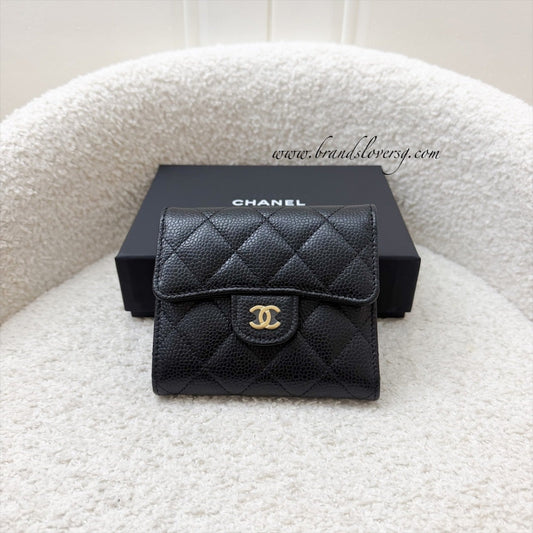 Chanel Classic Trifold Compact Wallet in Black Caviar and GHW (Model: )