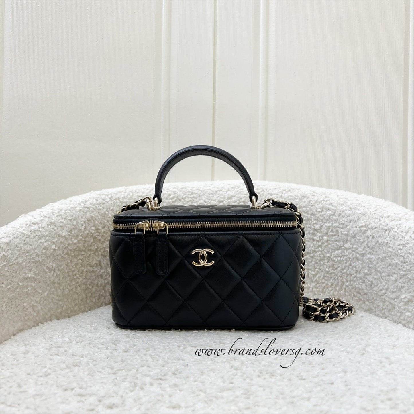 Chanel Top Handle Small Vanity in Black Lambskin and LGHW (Model: )