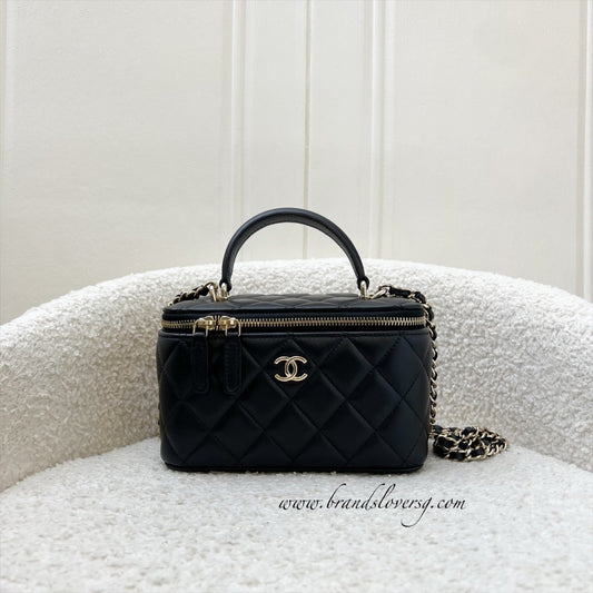 Chanel Top Handle Small Vanity in Black Lambskin and LGHW (Model: )