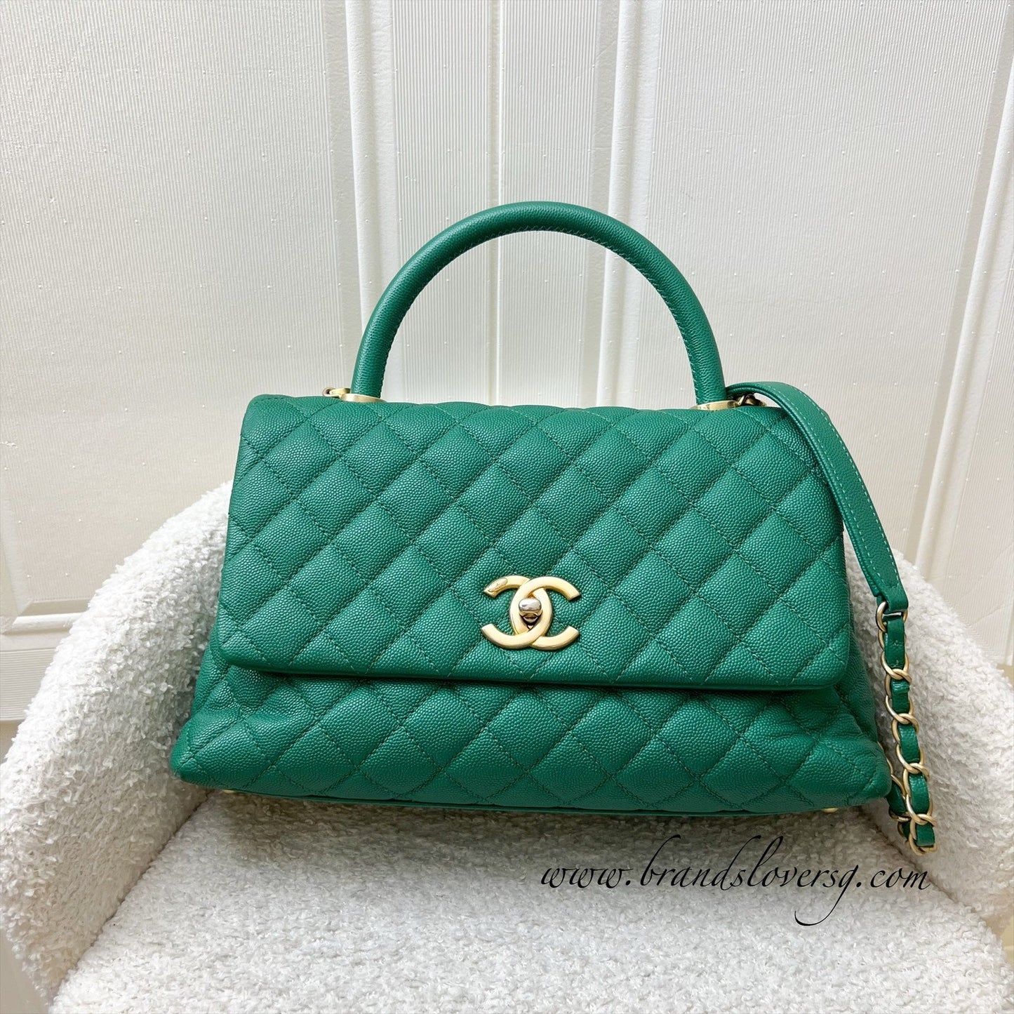 Chanel Medium Coco Handle Flap in Green Caviar and AGHW Accessory