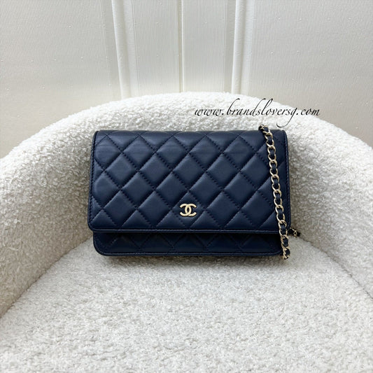 Chanel Classic Wallet on Chain WOC in Navy Lambskin and LGHW (Model: ) Bag