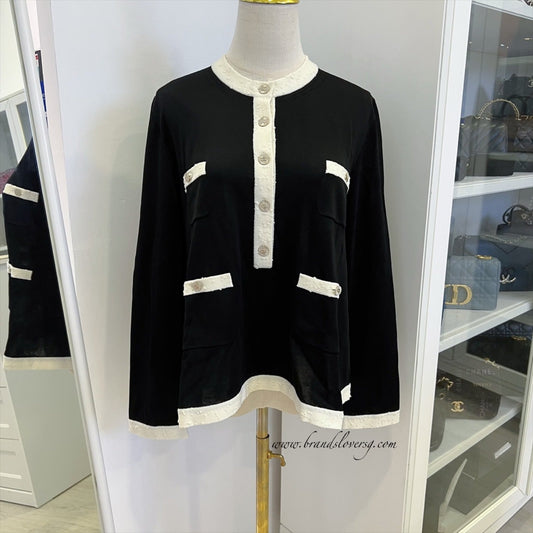 Chanel Pullover / Sweater in Black and Ecru Mixed Fibers - Viscose and Polyamide - Sz 40 (Model: )