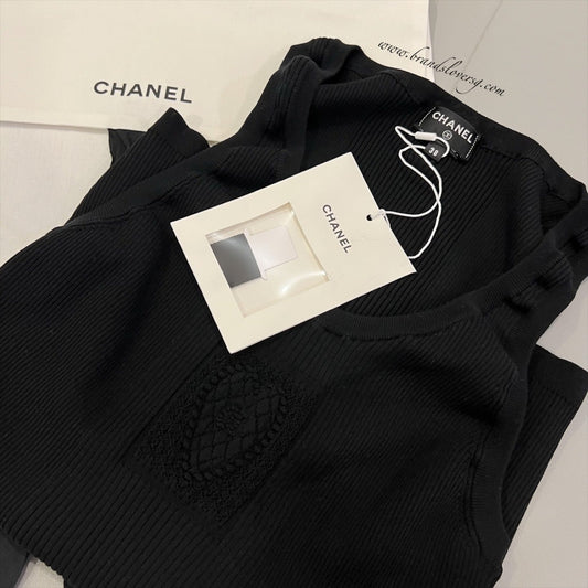 Chanel Knitted Tank Top in Black Cotton and Polyamide Sz 38 (Model: ) Apparel