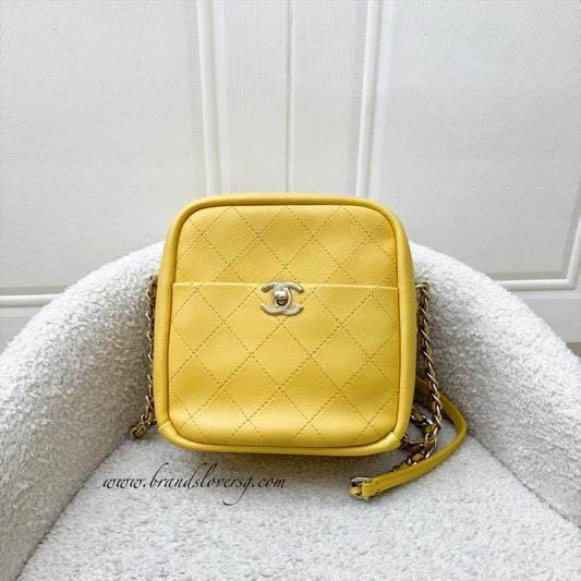 Chanel Casual Trip North South Camera Bag in Yellow Stiff Lambskin and GHW