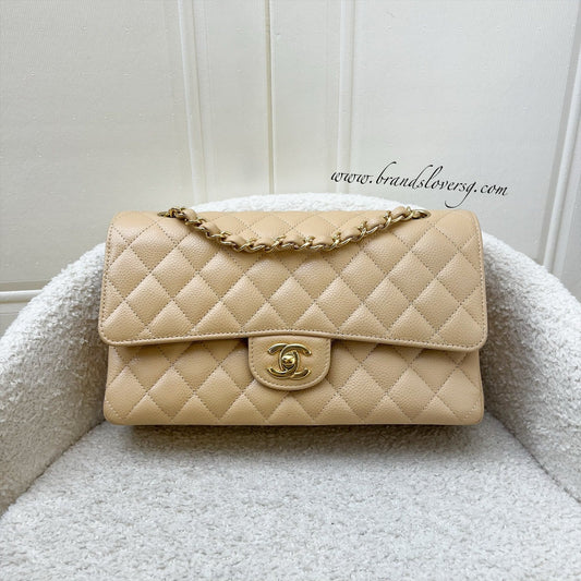 Chanel Medium Classic Flap CF in Beige Caviar and GHW (Model: ) Accessory