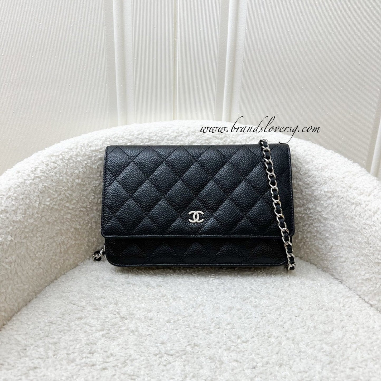 Classic Wallet on Chain WOC in Black Caviar and SHW (Model: ) Bag Signature