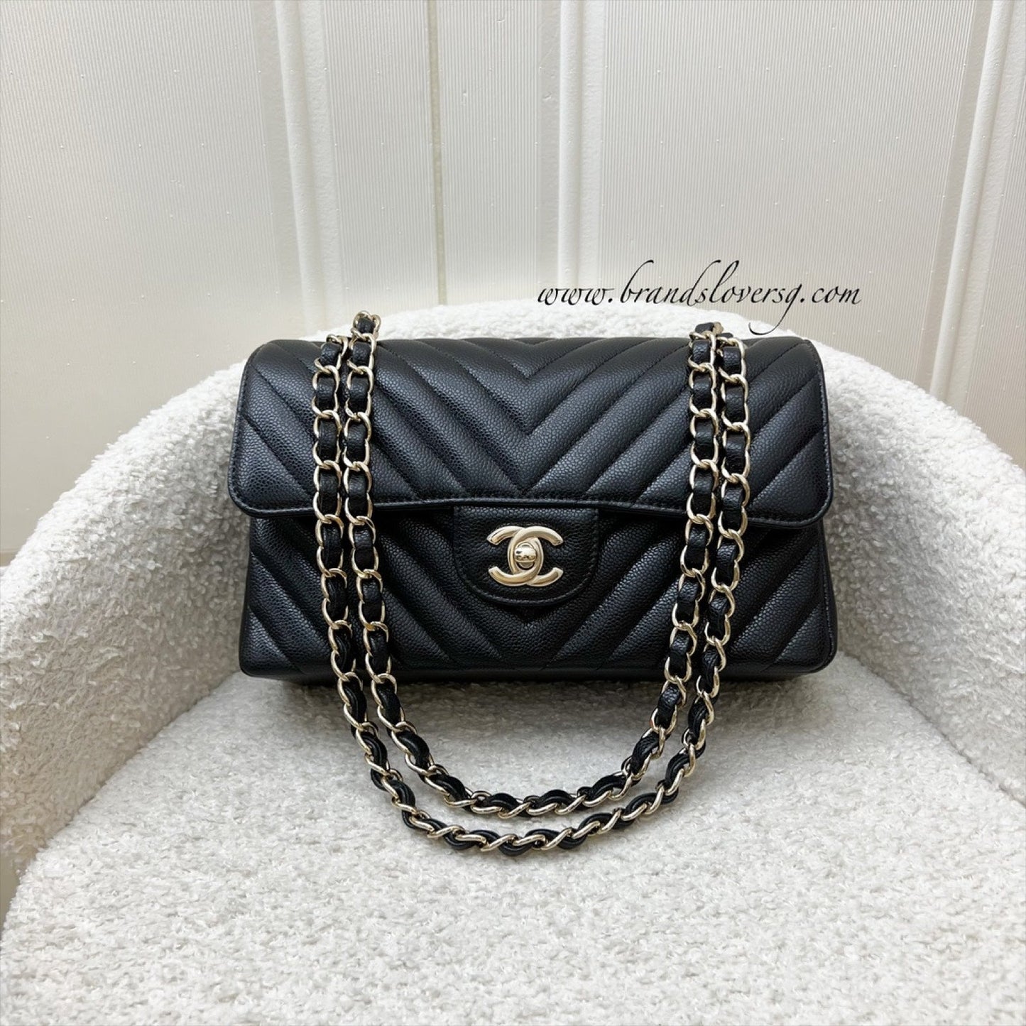 Chanel Small Classic Flap CF in Chevron Quilted Black Caviar and LGHW (Model: ) Accessory