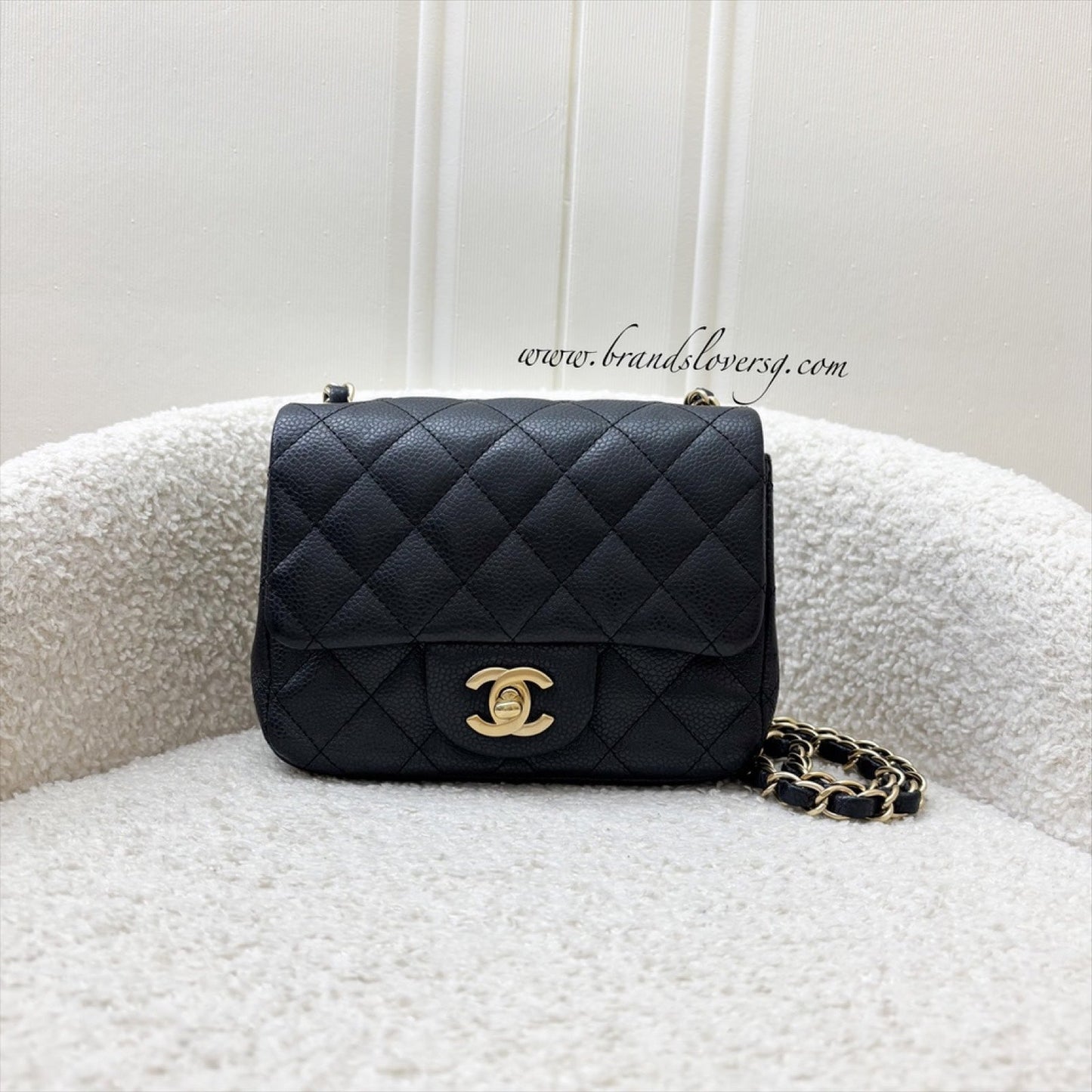 Chanel Classic Square Mini Flap in Black Caviar and Matte GHW Accessory