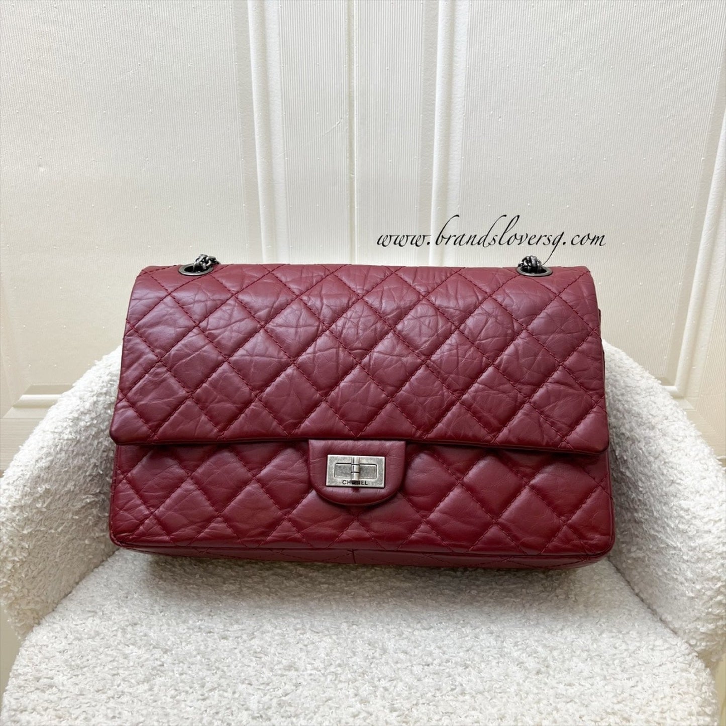 Chanel 2.55 Reissue Large 226 Flap in Dark Red Distressed Calfskin and RHW Accessory
