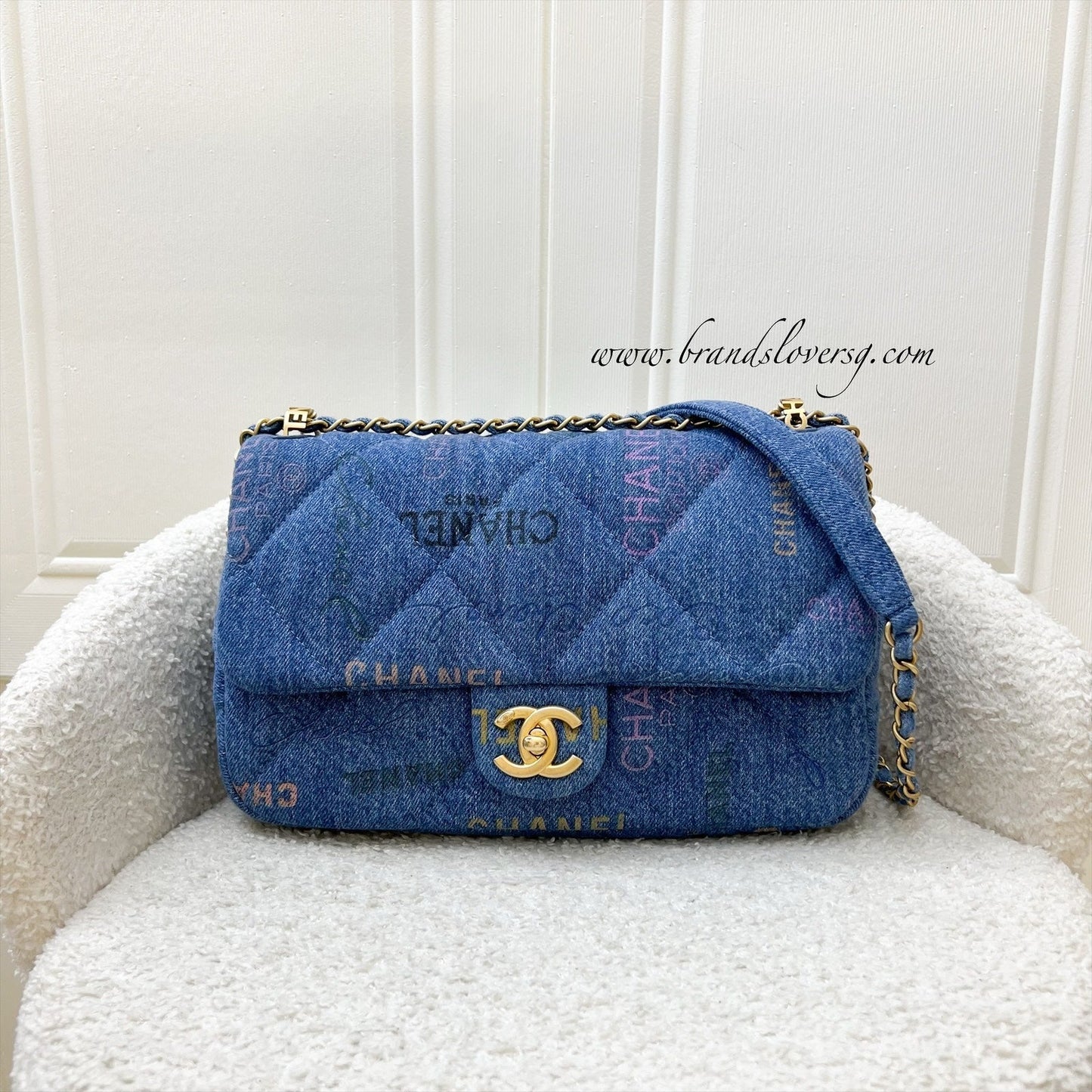 Chanel Denim Mood Medium Flap Bag in Blue Printed Denim and AGHW