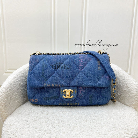 Chanel Denim Mood Medium Flap Bag in Blue Printed Denim and AGHW