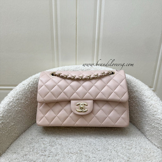 Chanel Small Classic Flap CF in Rose Clair Light Pink Caviar and LGHW Accessory
