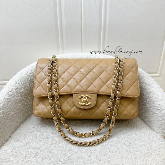 Chanel Medium Classic Flap CF in Dark Beige Caviar and Gold Plated HW Accessory