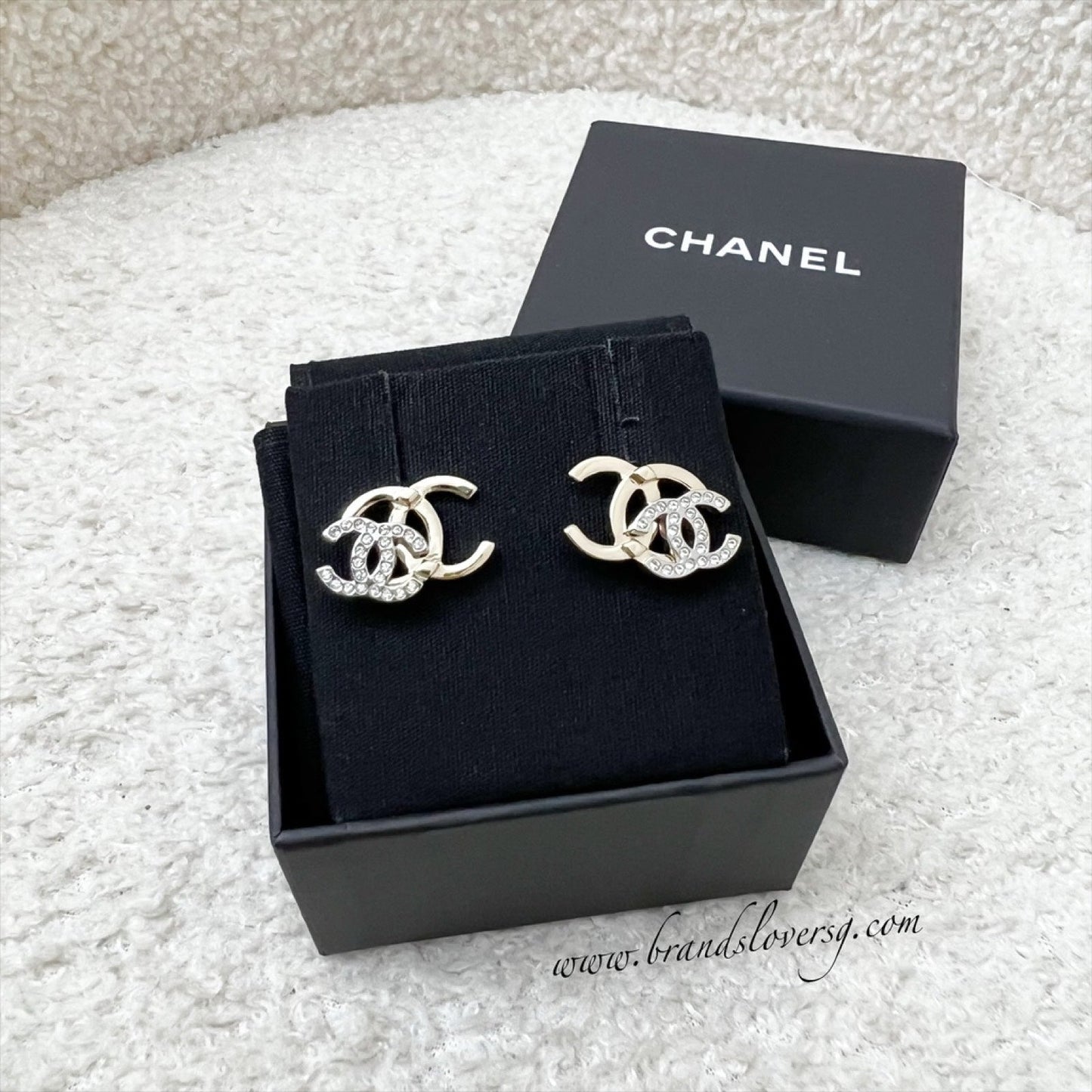 Chanel Double CC Logo Earrings with Crystals in LGHW (Model: ) Jewelry
