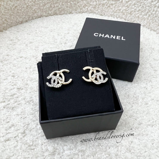 Chanel Double CC Logo Earrings with Crystals in LGHW (Model: ) Jewelry
