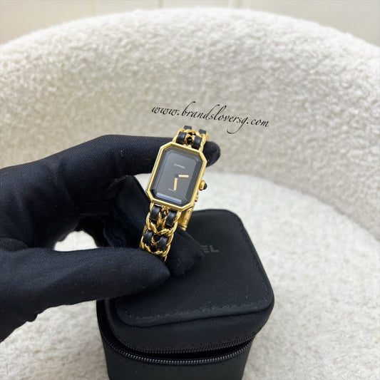 Chanel Premiere Watch in Gold Plated HW and Black Leather Size M