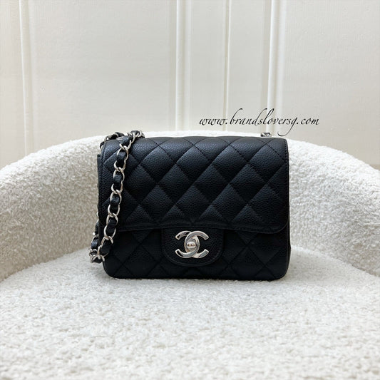 Chanel Classic Mini Square Flap in Black Caviar and SHW Accessory
