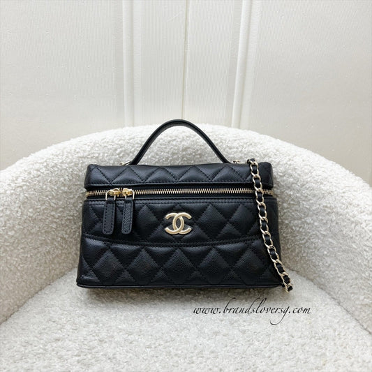 Chanel [Brand New - Local Full Set - Nov 2025] Vanity / Clutch with Chain (LP Style Bag) in Black Caviar and LGHW
