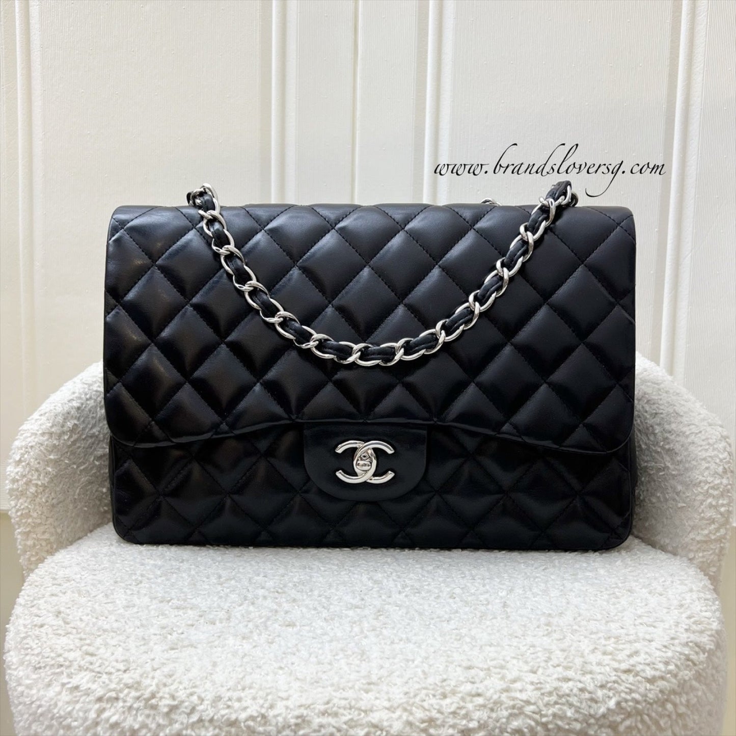 Chanel Jumbo Classic Single Flap SF in Black Lambskin and SHW Accessory