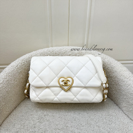 Chanel Heart Clasp Small Flap in White Lambskin and AGHW (Model: ) Accessory