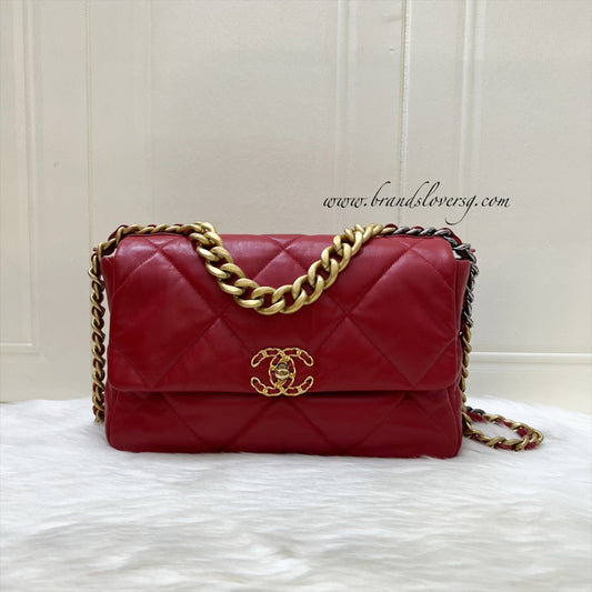 Chanel 19 Medium / Large Flap in Red Lambskin and 3-tone HW (Model: ) Accessory