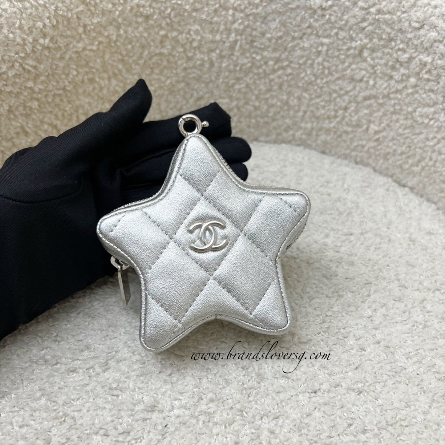 VIP Gift Star Pouch Charm in Iridescent Silver Lambskin and SHW Signature