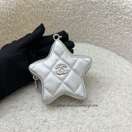 VIP Gift Star Pouch Charm in Iridescent Silver Lambskin and SHW Signature