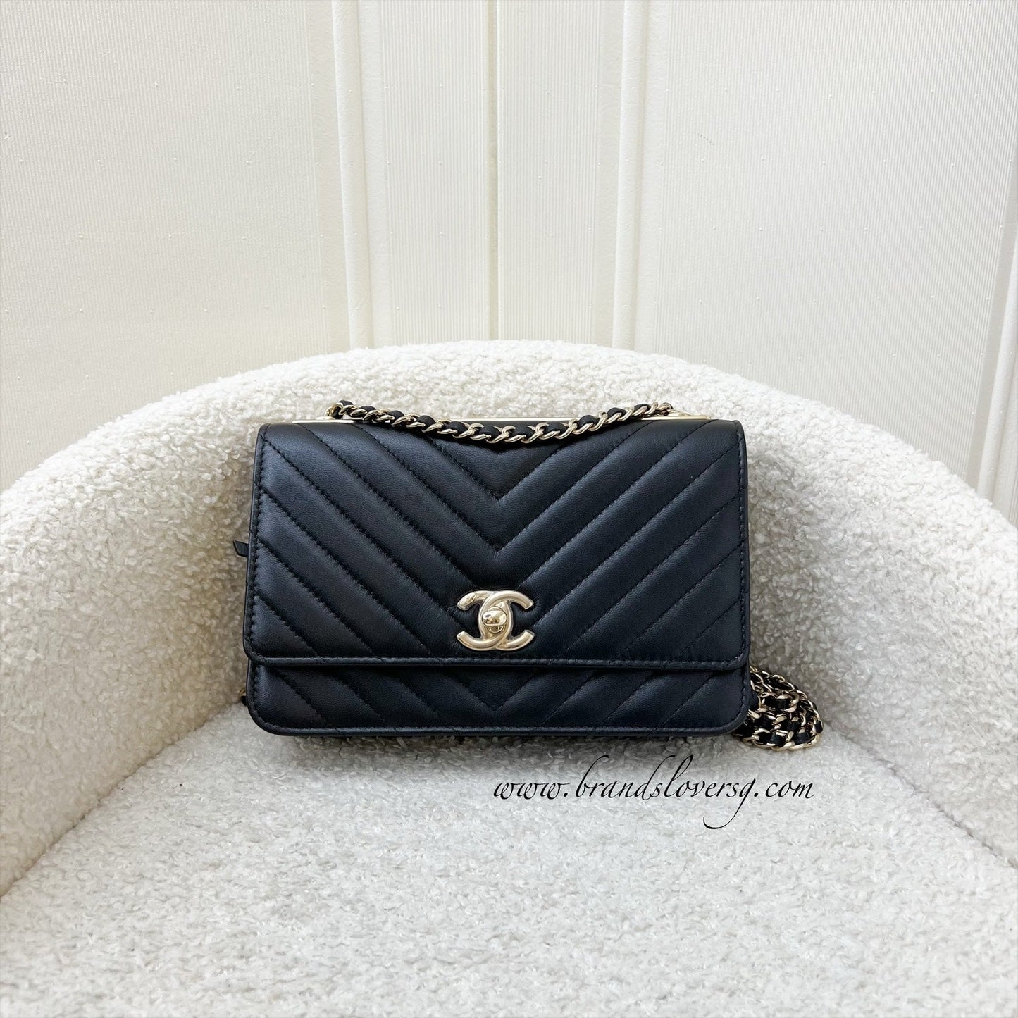 Chanel Trendy CC Wallet on Chain WOC in Black Chevron Lambskin and LGHW (Model: ) Bag