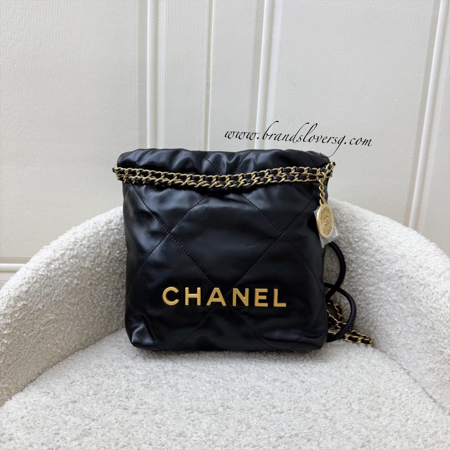 22 Mini Hobo Handbag in Black Shiny Calfskin and AGHW Signature