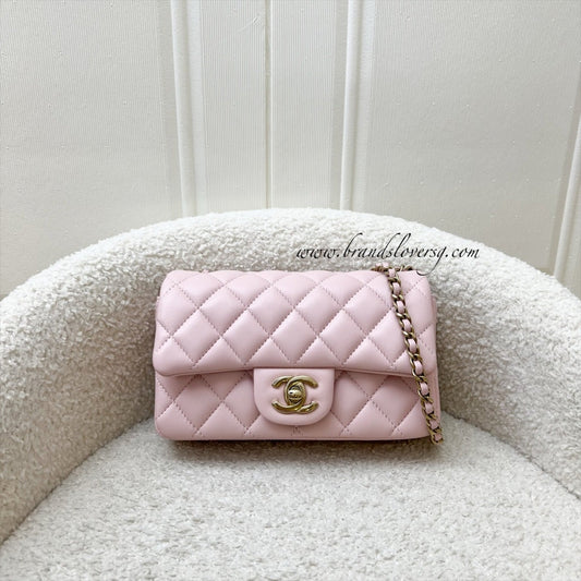 Chanel [Local Full Set] Extra Mini Rectangular Flap in Sakura Pink Lambskin and GHW (Model: ) Accessory