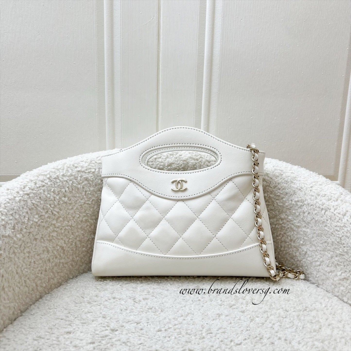Chanel 31 Nano Shopping in White Shiny Calfskin and LGHW (Model: ) Accessory
