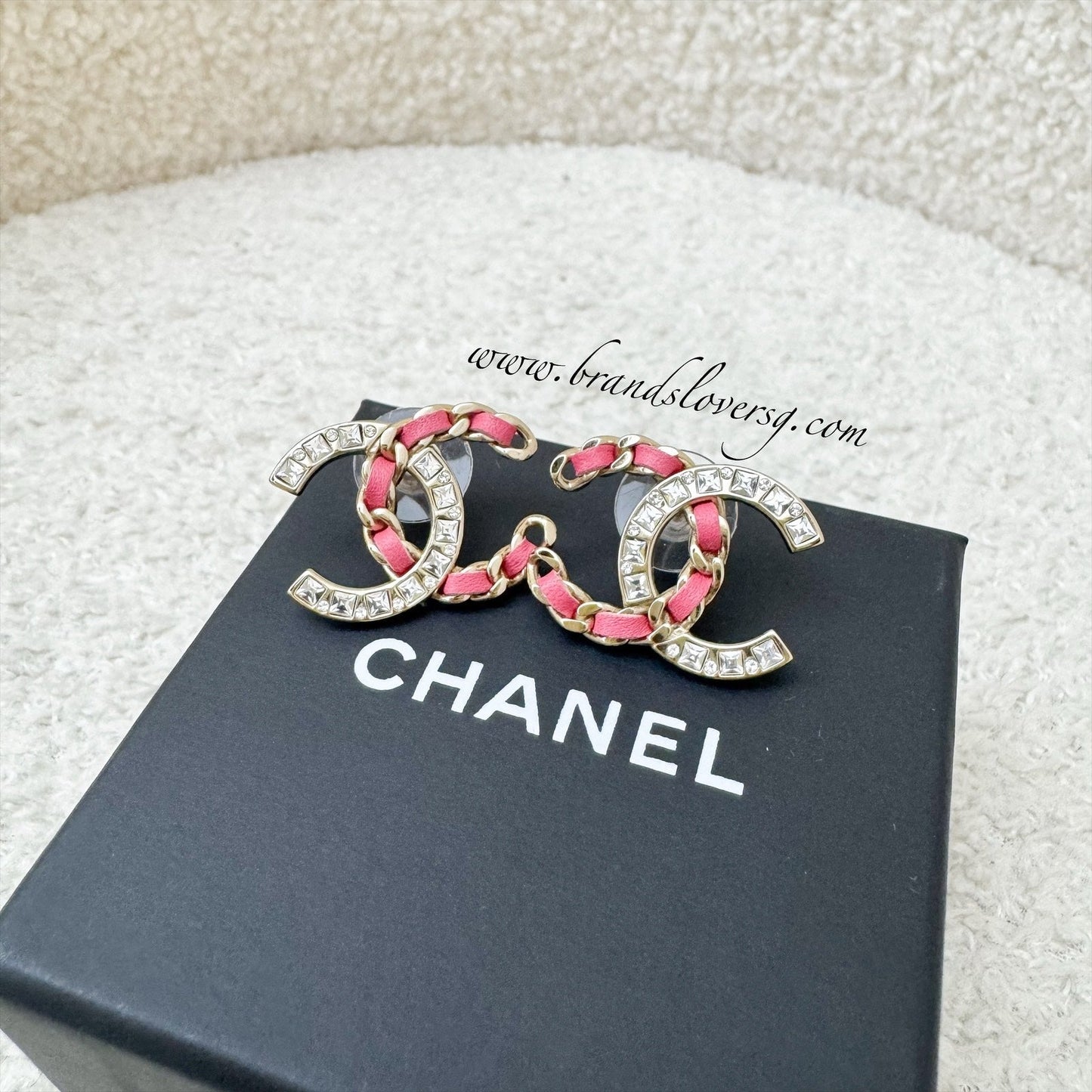 Chanel Medium CC Logo Earrings with Pink Leather and Crystals in LGHW Jewelry