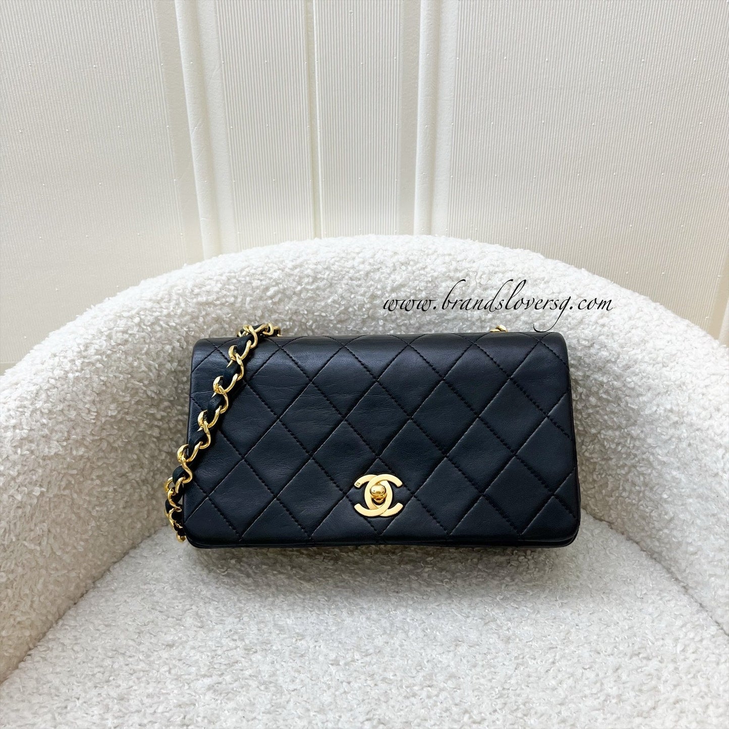 Chanel Mini Full Flap in Black Lambskin and GHW Accessory
