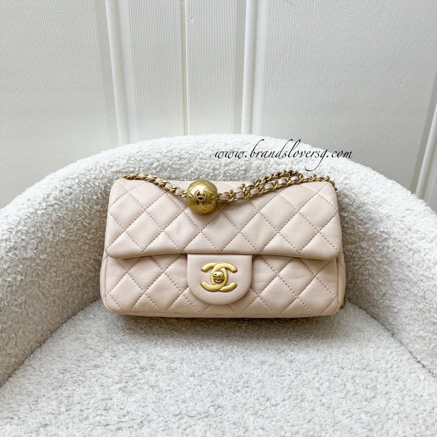 Chanel Pearl Crush Mini Rectangular Flap in Beige Lambskin and AGHW (Model: ) Accessory