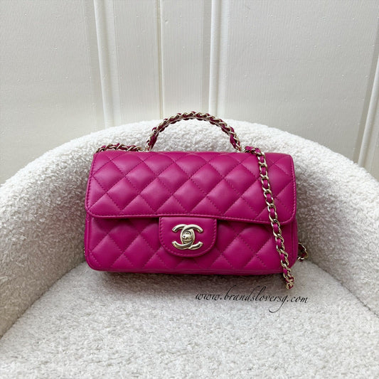 Chanel Mini Rectangle Flap with Crystals Top Handle in Hot Pink Lambskin and LGHW (Model: ) Bag