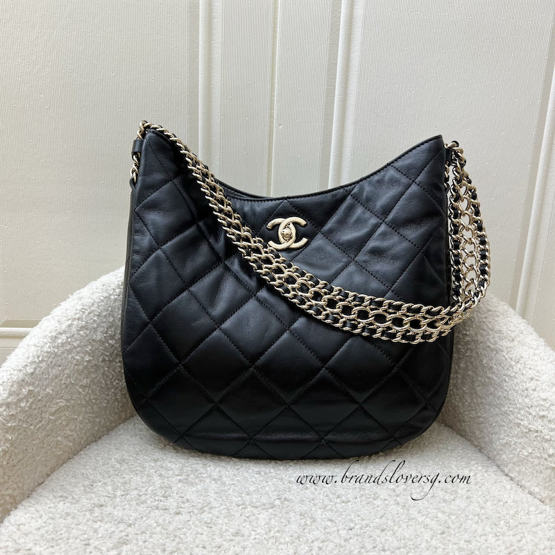Chanel Hobo Bag in Black Lambskin and LGHW
