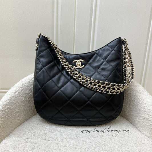 Chanel Hobo Bag in Black Lambskin and LGHW