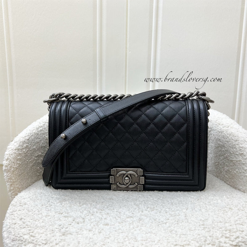 Chanel Medium Boy Flap in Black Caviar and RHW Accessory