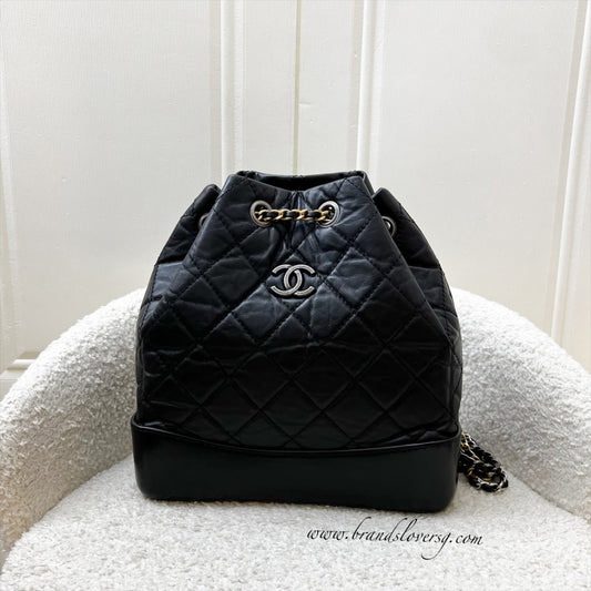 Small Gabrielle Backpack in Black Distressed Calfskin and 3-Tone HW Base