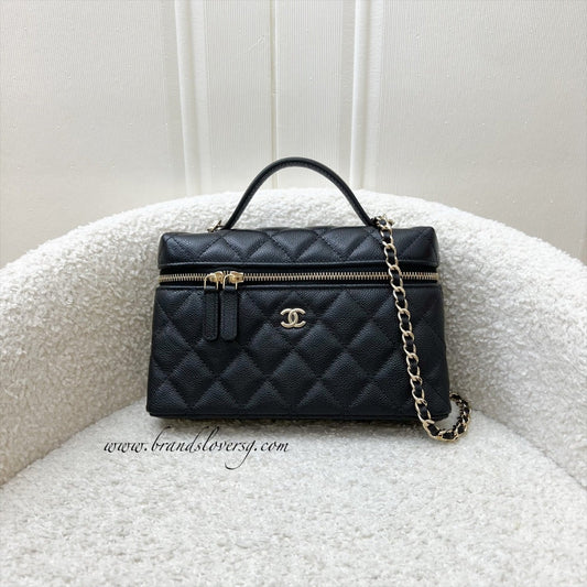 Chanel [Brand New - Local Full Set] Vanity / Clutch with Chain (LP Style Bag) in Black Caviar and LGHW (Model: )