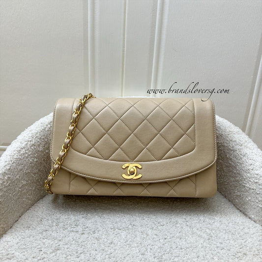 Chanel Medium Diana Flap in Beige Lambskin and GHW Accessory