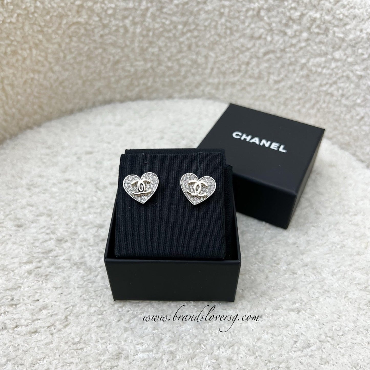 Chanel Heart and CC Earrings with Crystals in SHW Jewelry