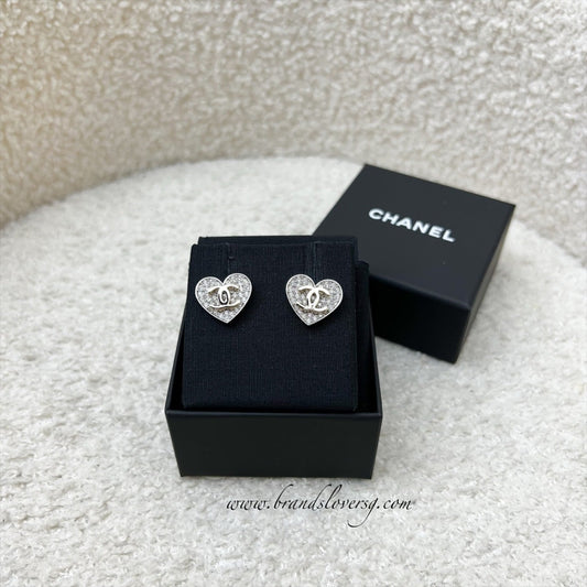Chanel Heart and CC Earrings with Crystals in SHW Jewelry