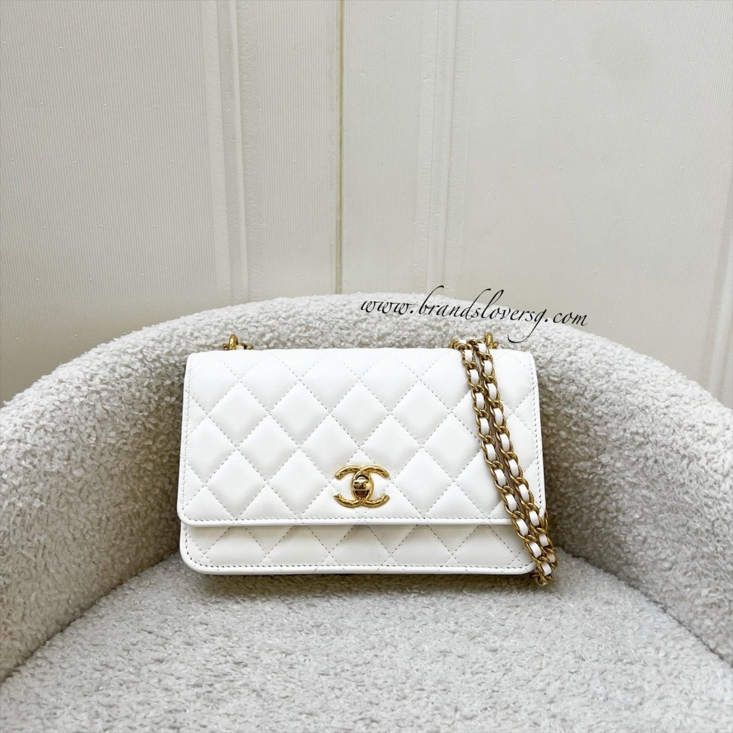Chanel Seasonal Wallet on Chain WOC in White Lambskin and GHW (Model: ) Bag