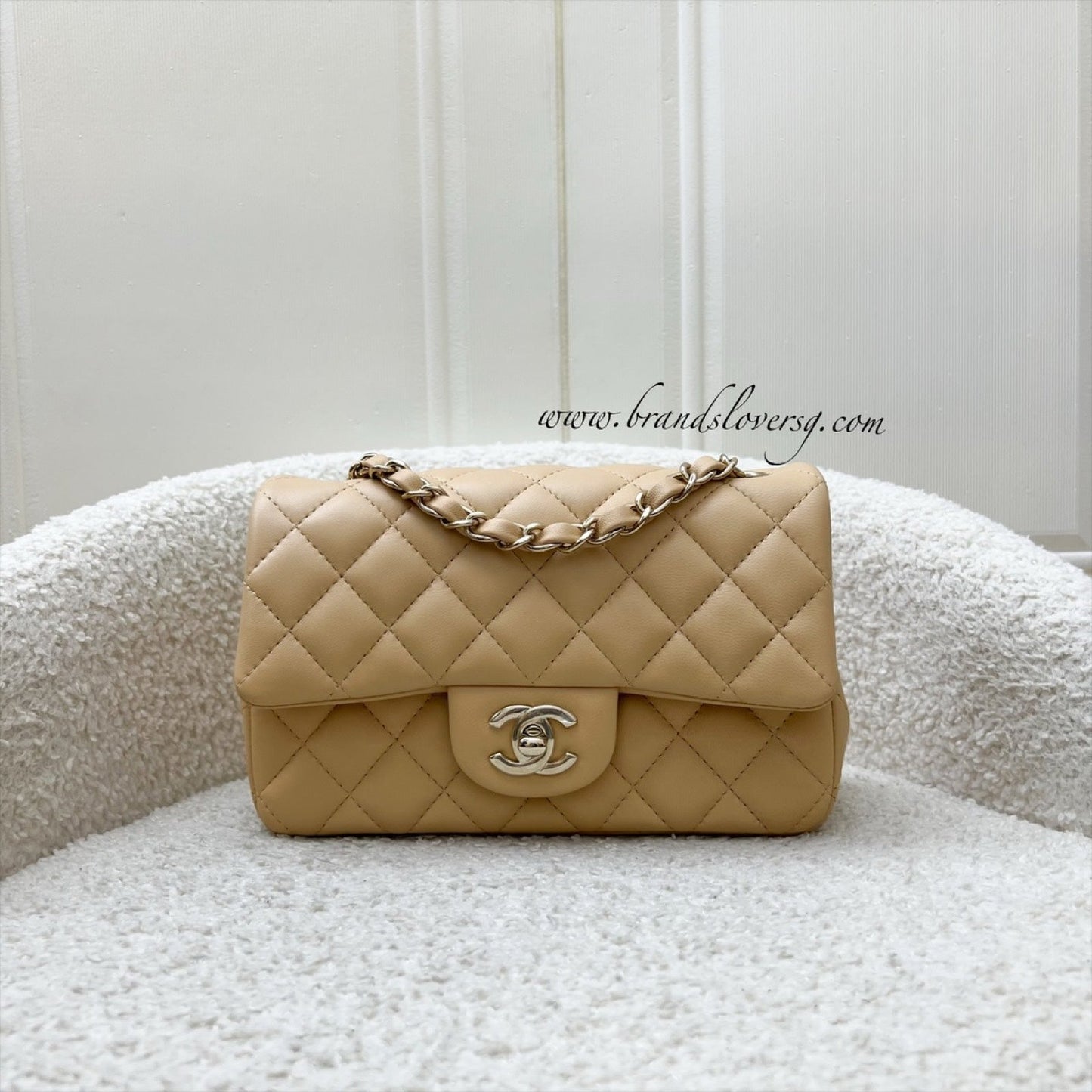 Chanel Classic Mini Rectangular Flap in Beige Lambskin and LGHW (Model: ) Accessory
